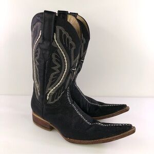 Team West Men's Brown Leather Pointed Toe Pull On Western Boots - Size US 6.5